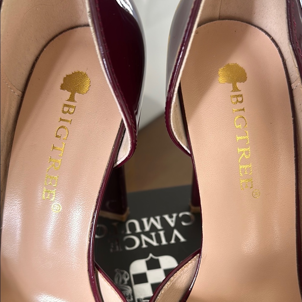 BigTree Patent Leather Burgundy Square-Toe Pumps. Size 37. - Picture 3 of 6